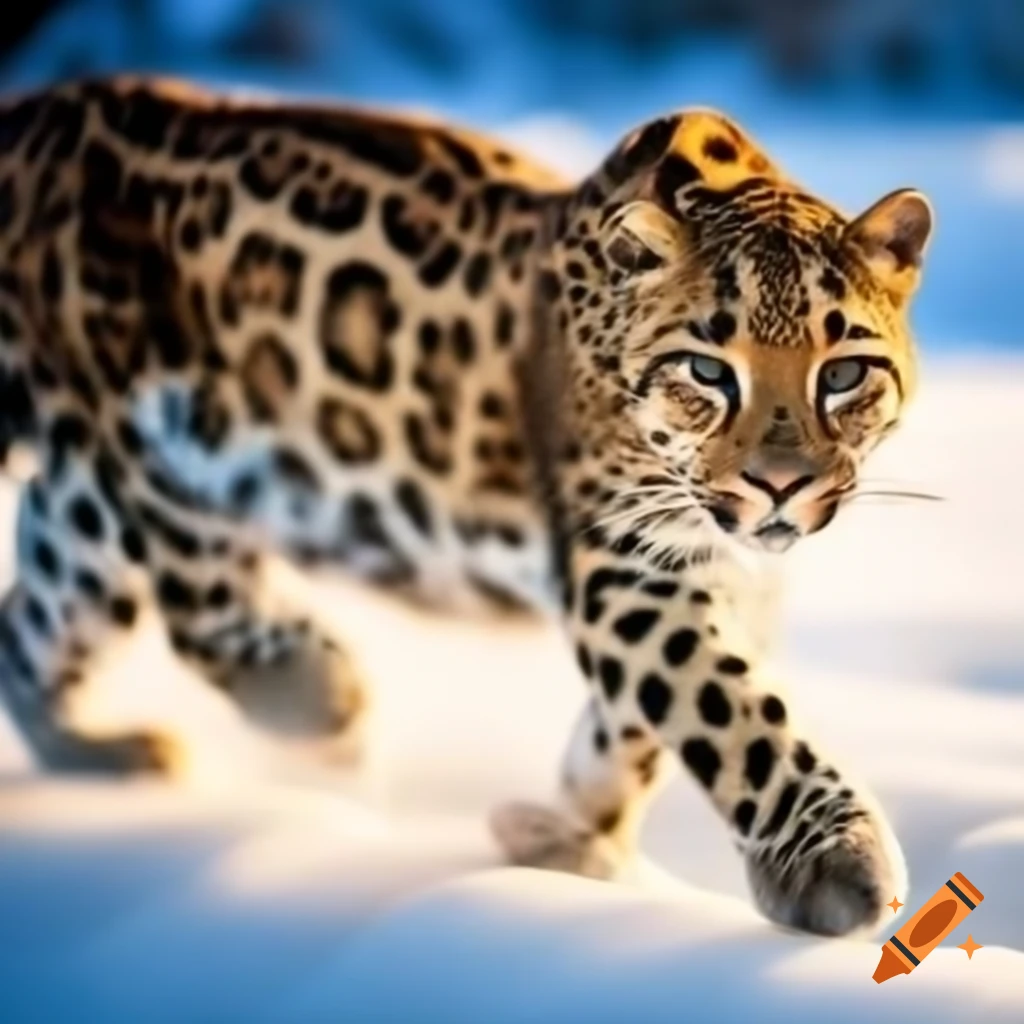 Clouded leopard with blurred spotted coat gazing intensely at viewer