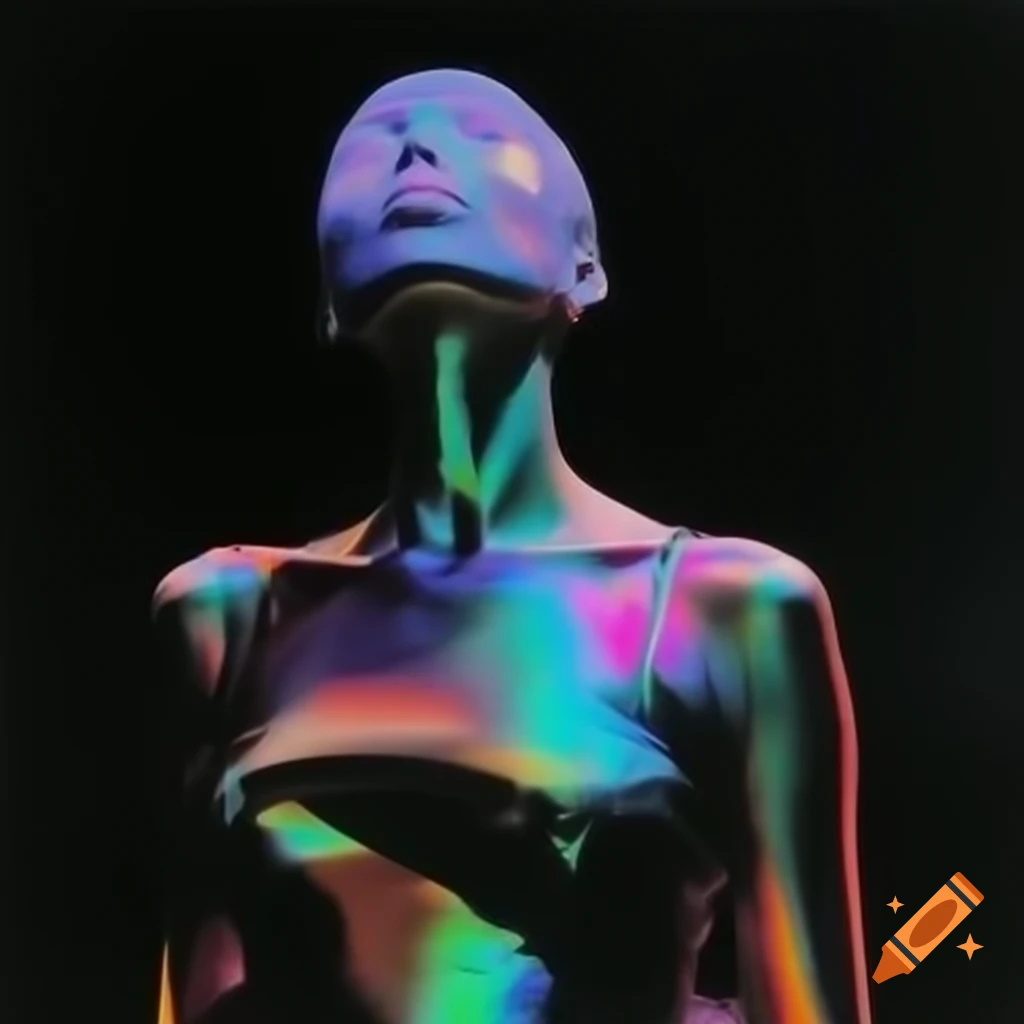 Pop surreal photography featuring iridescent glass statue