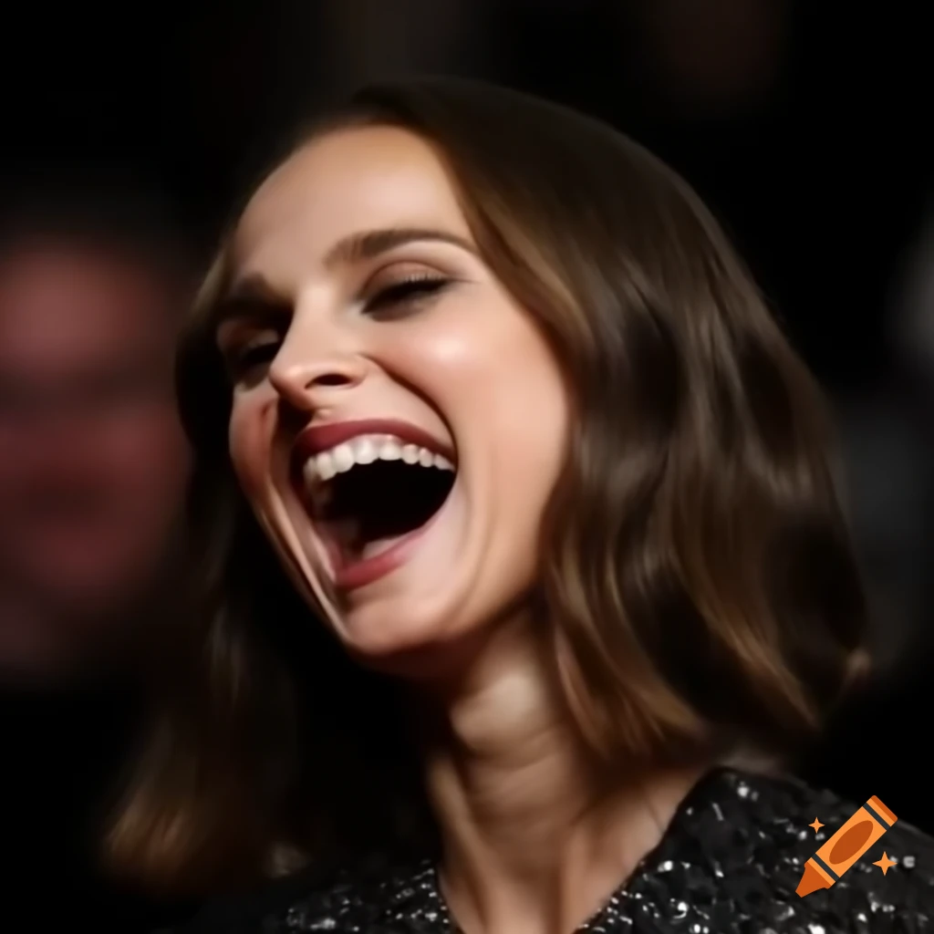 Natalie portman laughing joyfully with sparkling eyes on craiyon