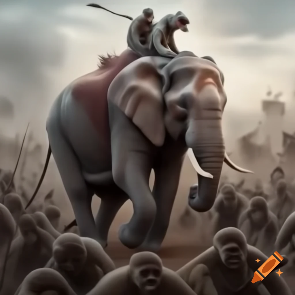 Elephant and monkey preparing for battle