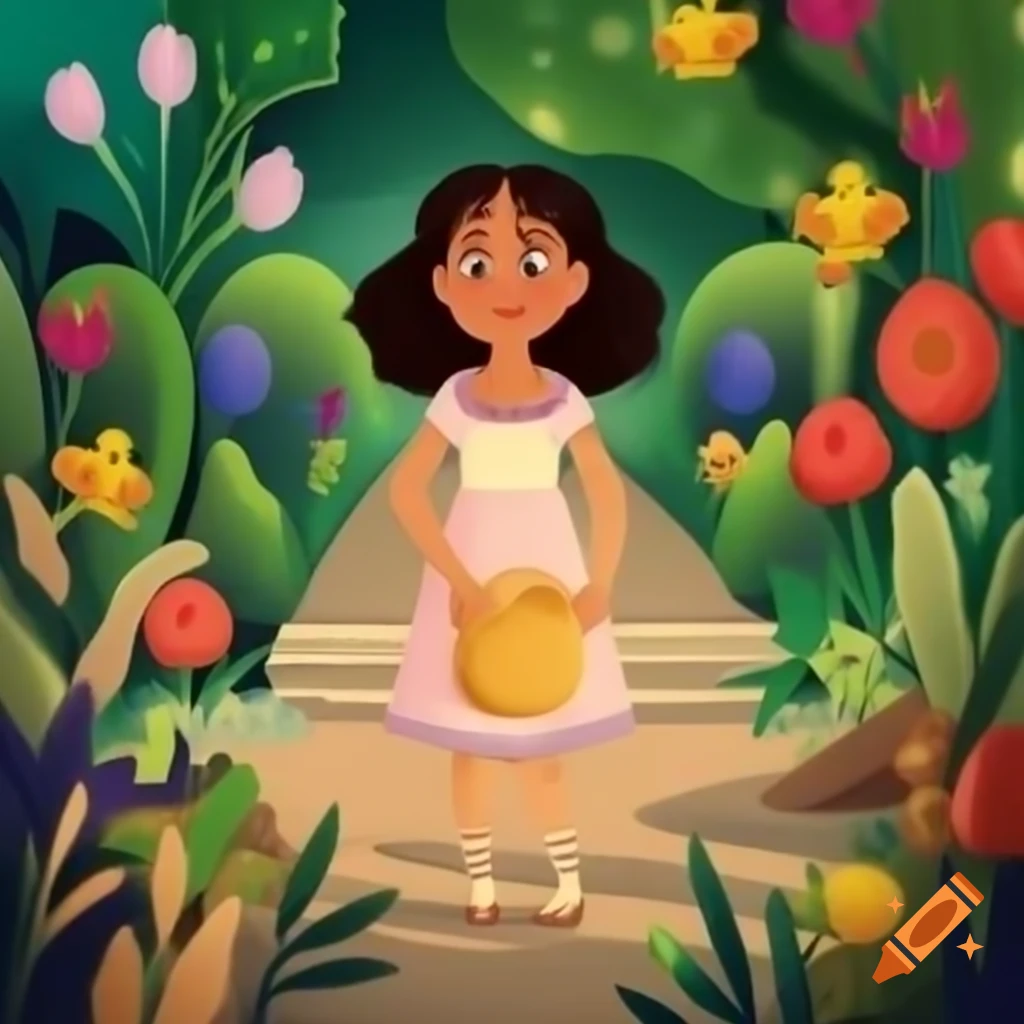 Enchanted garden with a girl in the center