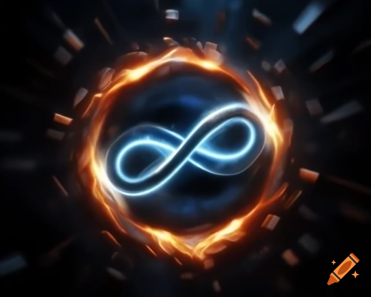 Glowing infinity symbol resembling Dr. Strange's portal with sparks