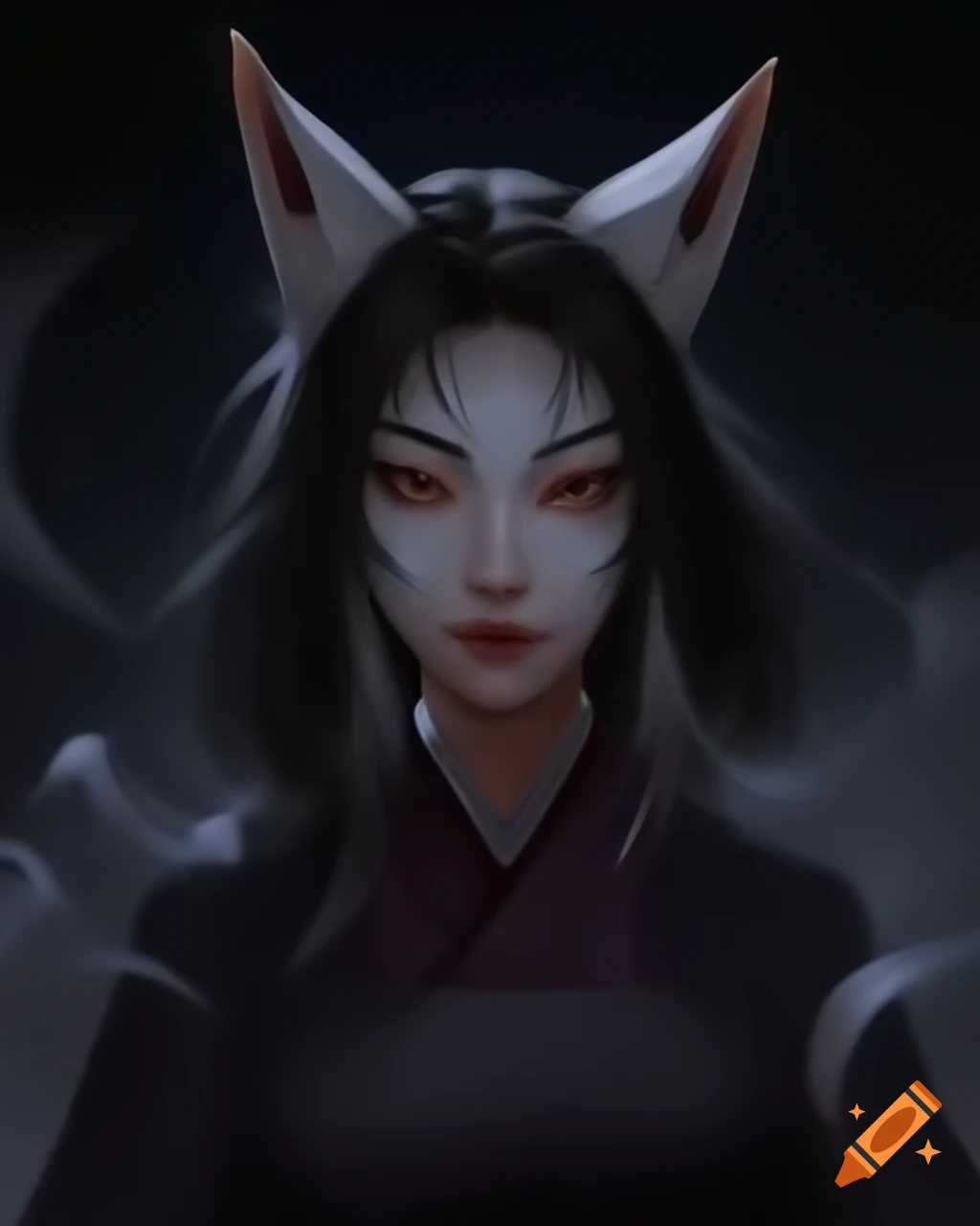Asian woman in kitsune mask with dark fantasy theme on craiyon
