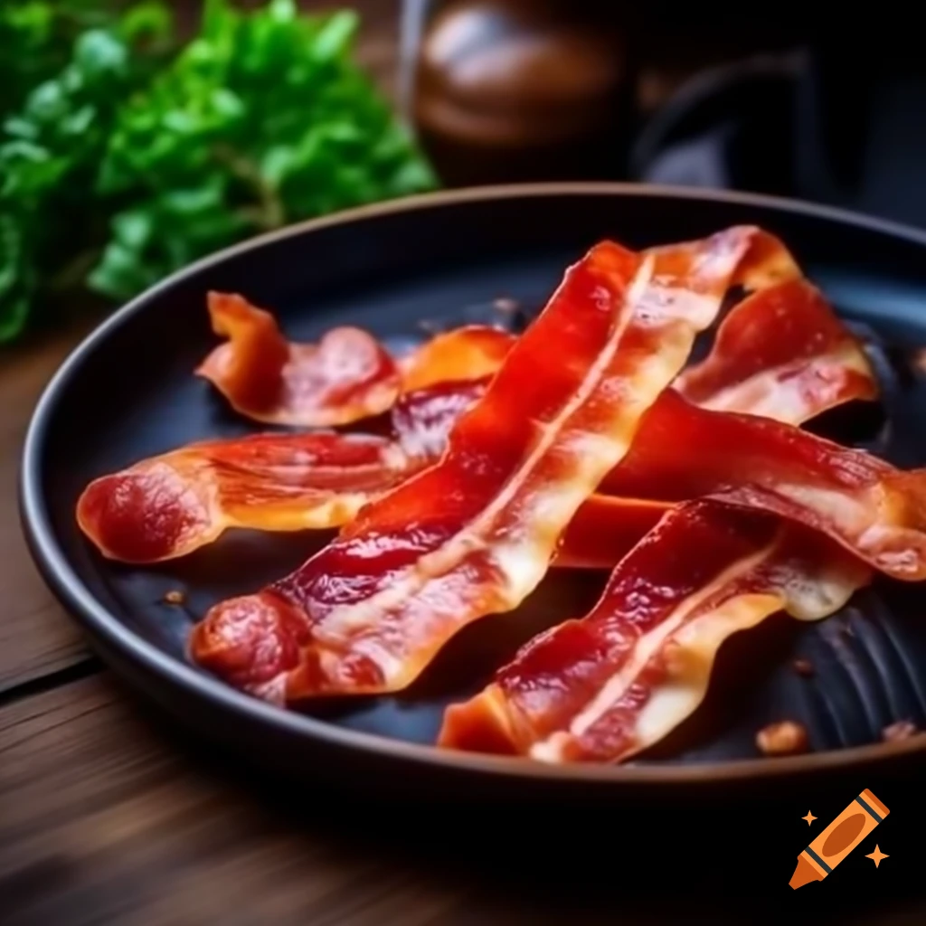 Ultra-realistic HD image of a red pan with bacon