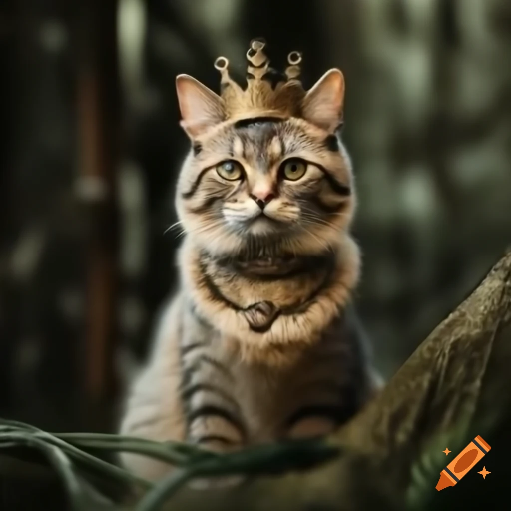 Cat as queen in a mystical forest