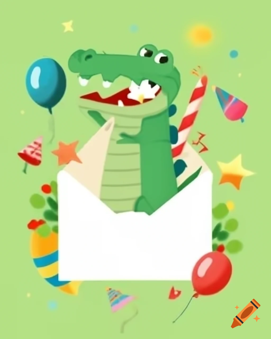 Crocodile themed invitation for toddler birthday party with space for