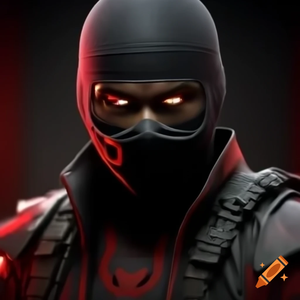 Realistic gaming logo featuring a black and red ninja in combat outfit with text 'PRIMEQUEST'