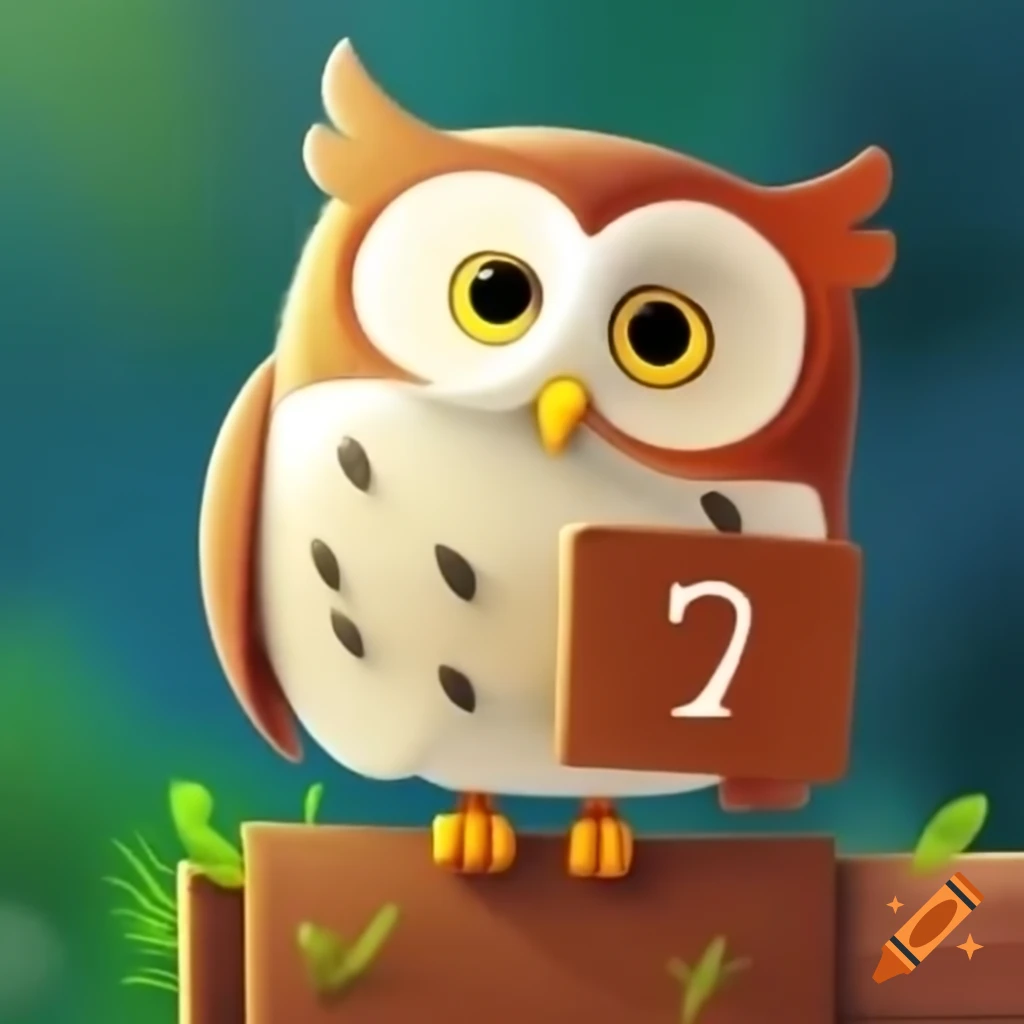 Owl holding a sign with the number 134