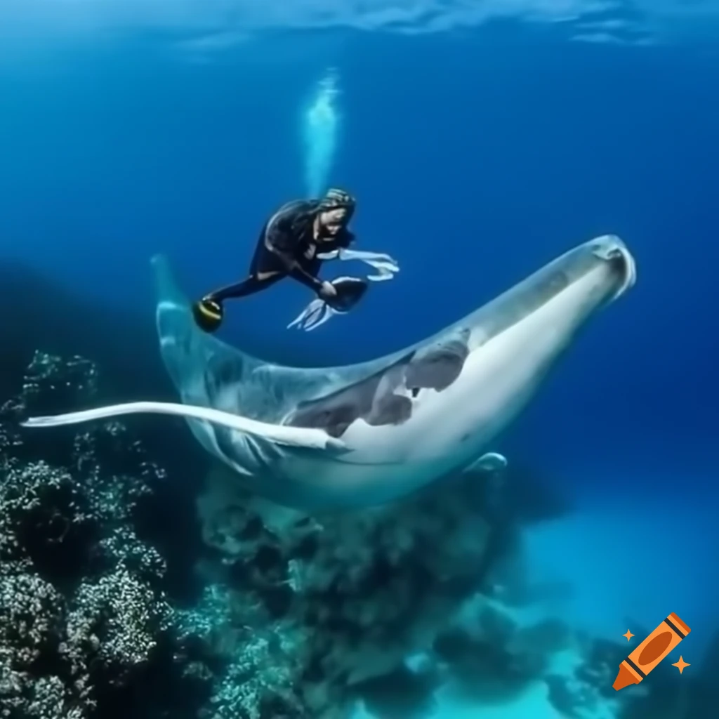 Diver exploring coral reef with humpback whale