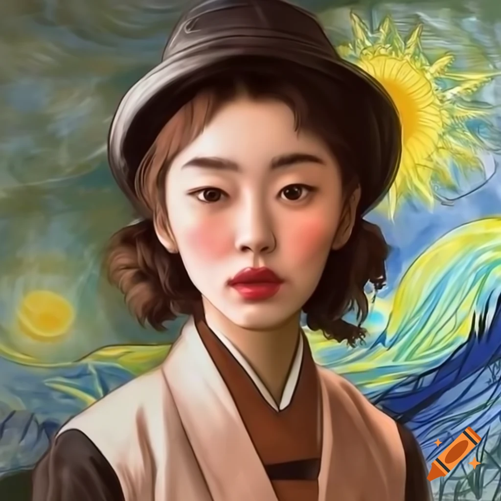 portrait-of-korean-woman-in-rockabilly-attire-animated-style-with