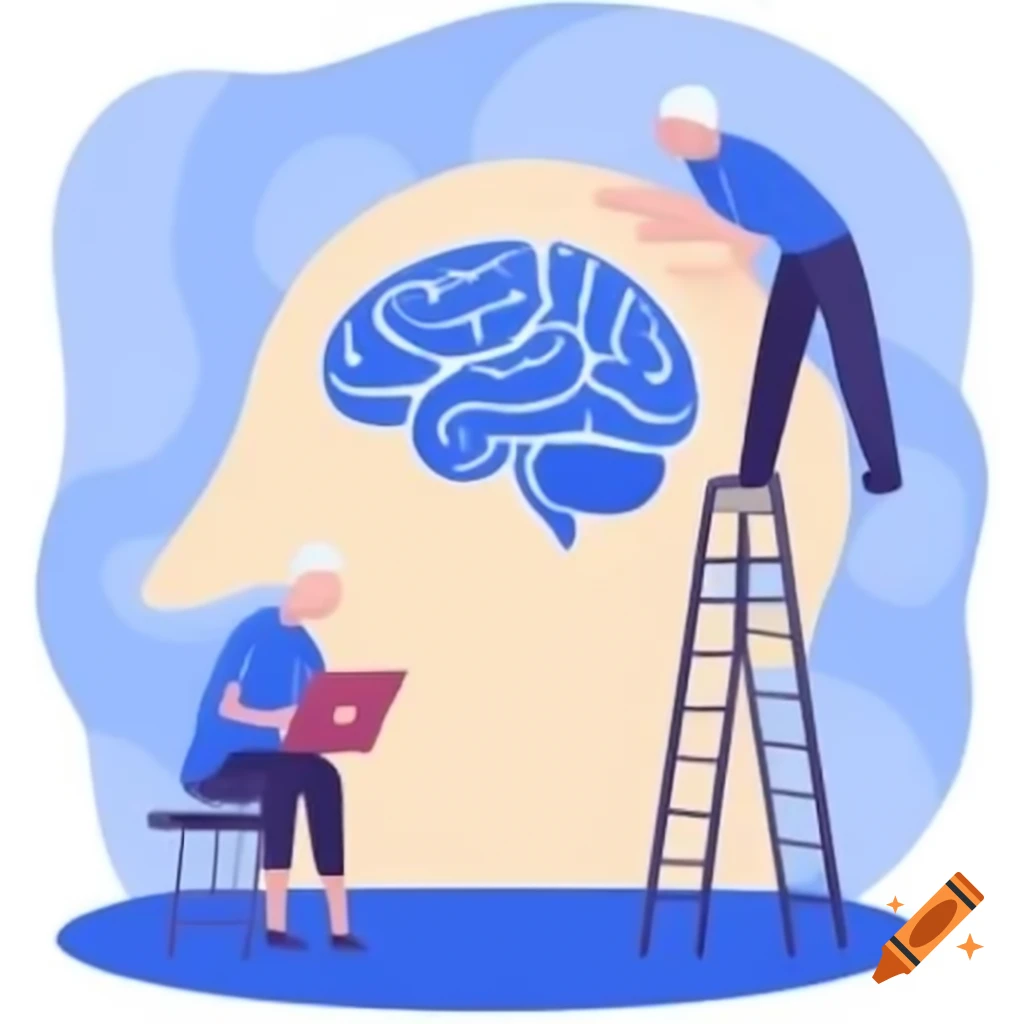 Older adult engaged in learning about brain health on craiyon