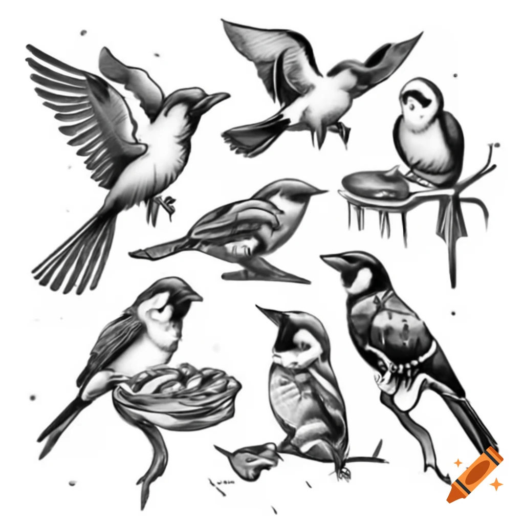 Realistic tattoo design featuring birds and bacon
