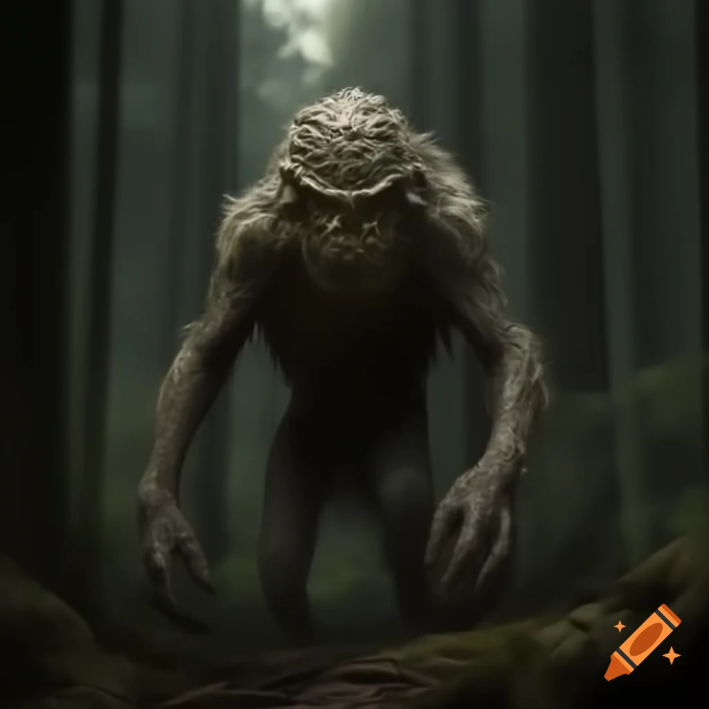 Dark forest scene featuring a faceless monster