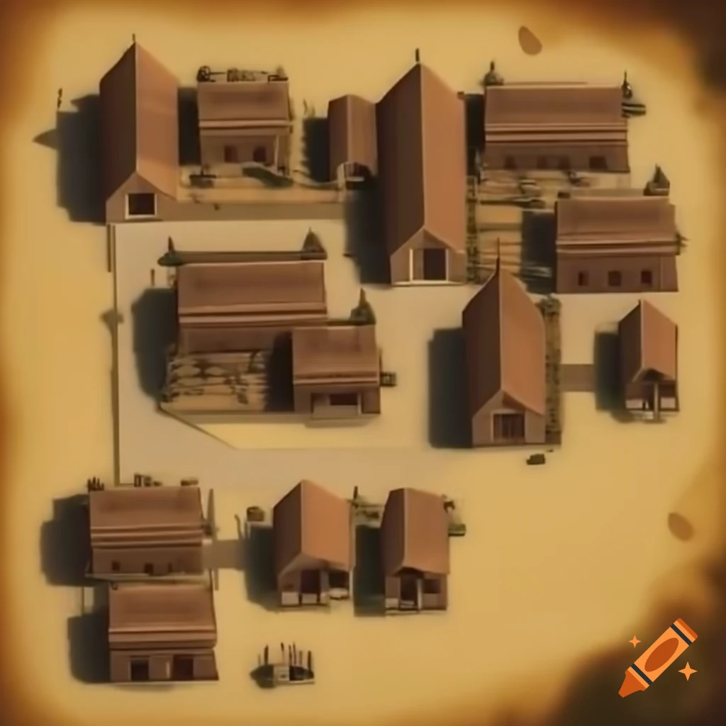 Map of a medieval village showcasing layout and structures