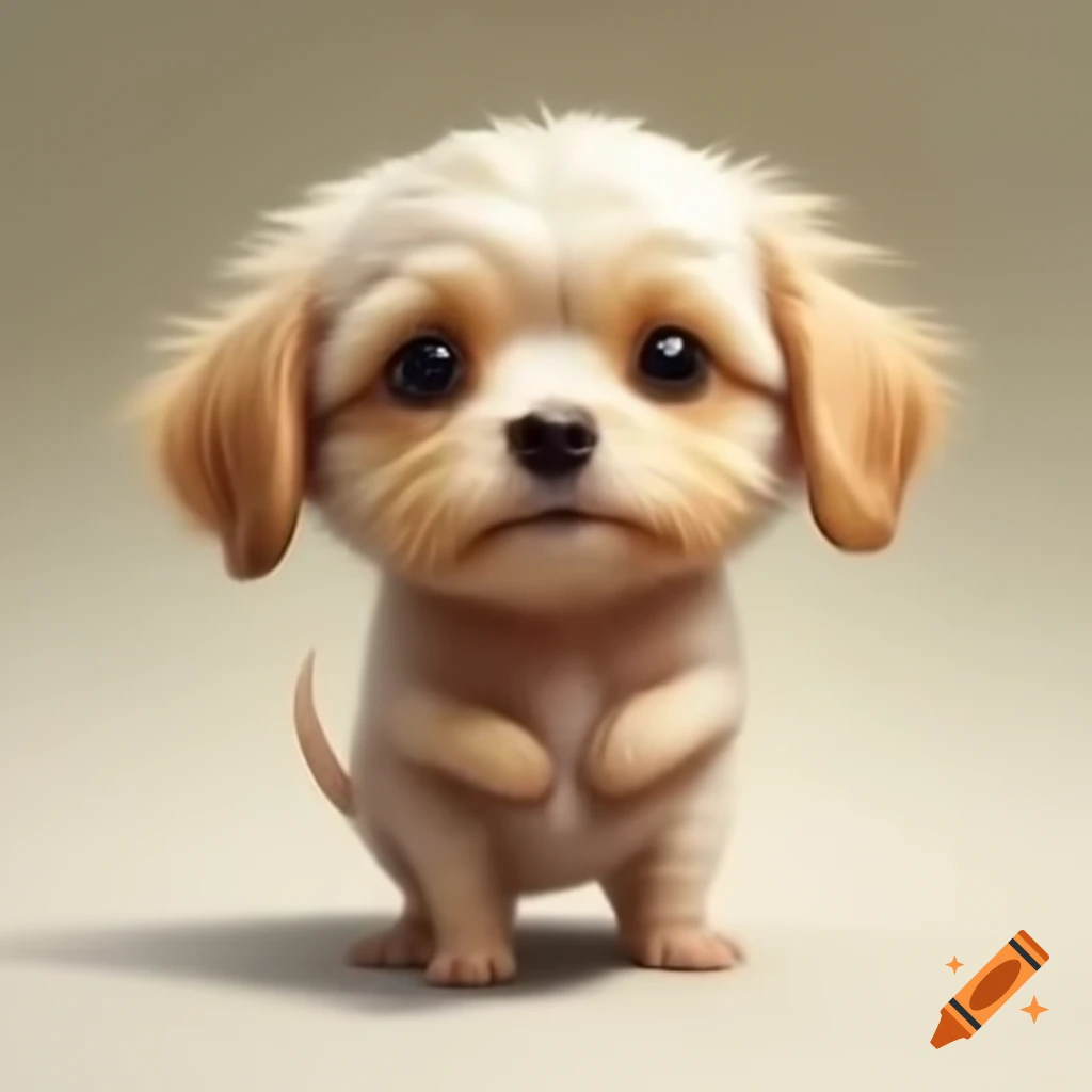 Realistic drawing of a cute puppy with small umbilical hernia