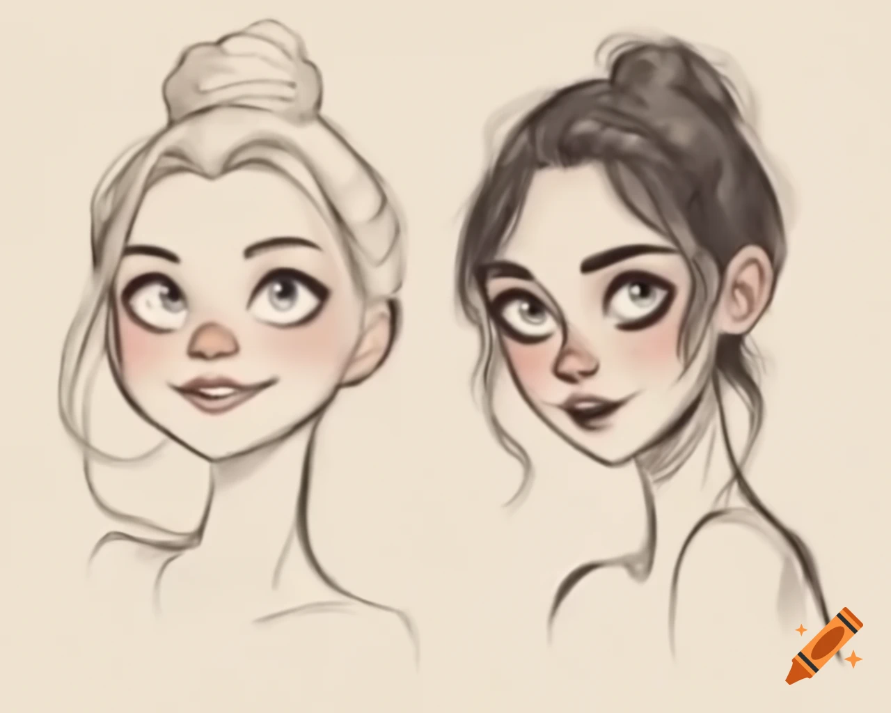 Profile sketches of young women in Anastasia animation style showcasing unique personalities