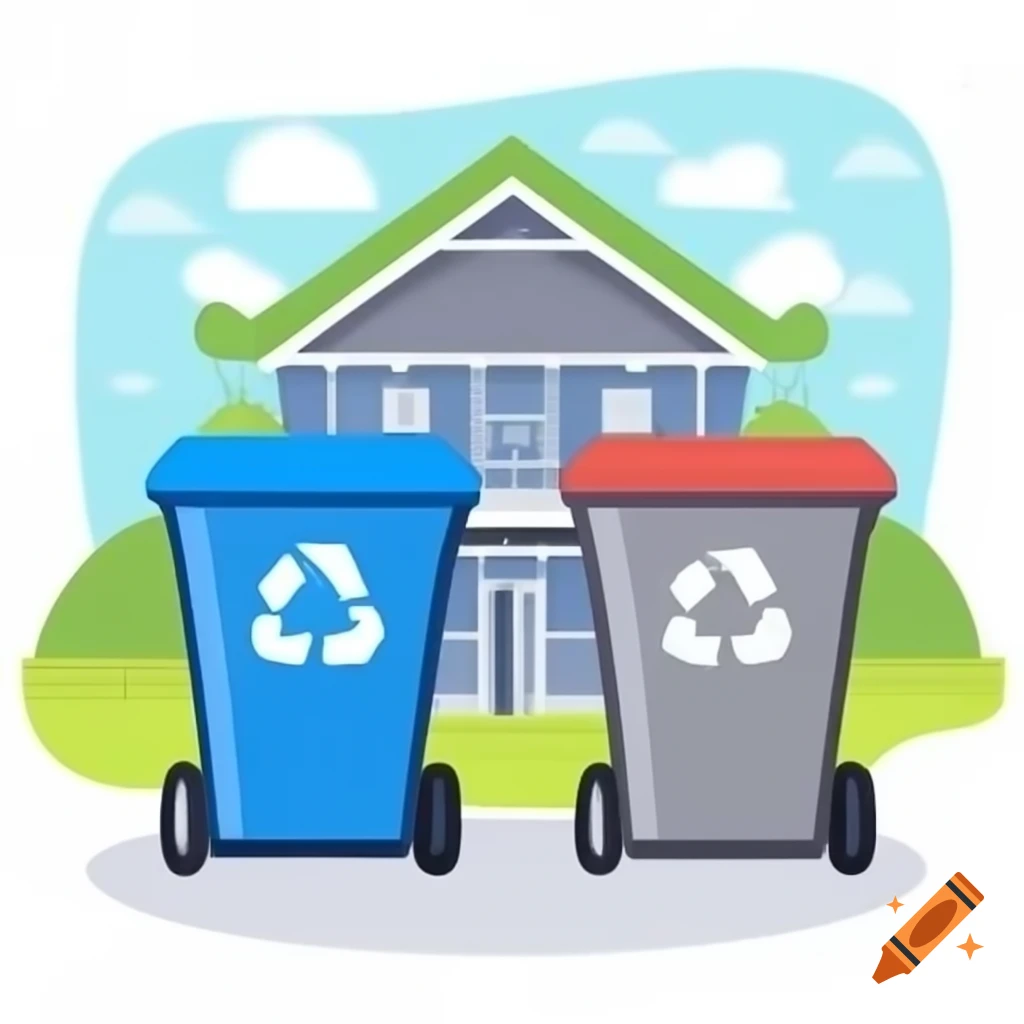 Colorful waste carts in front of a house ready for collection