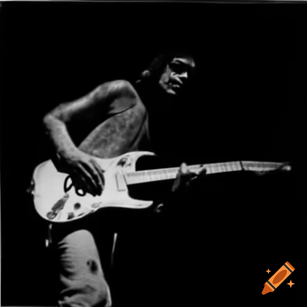 Guitar player on stage with grunge aesthetic in high contrast film