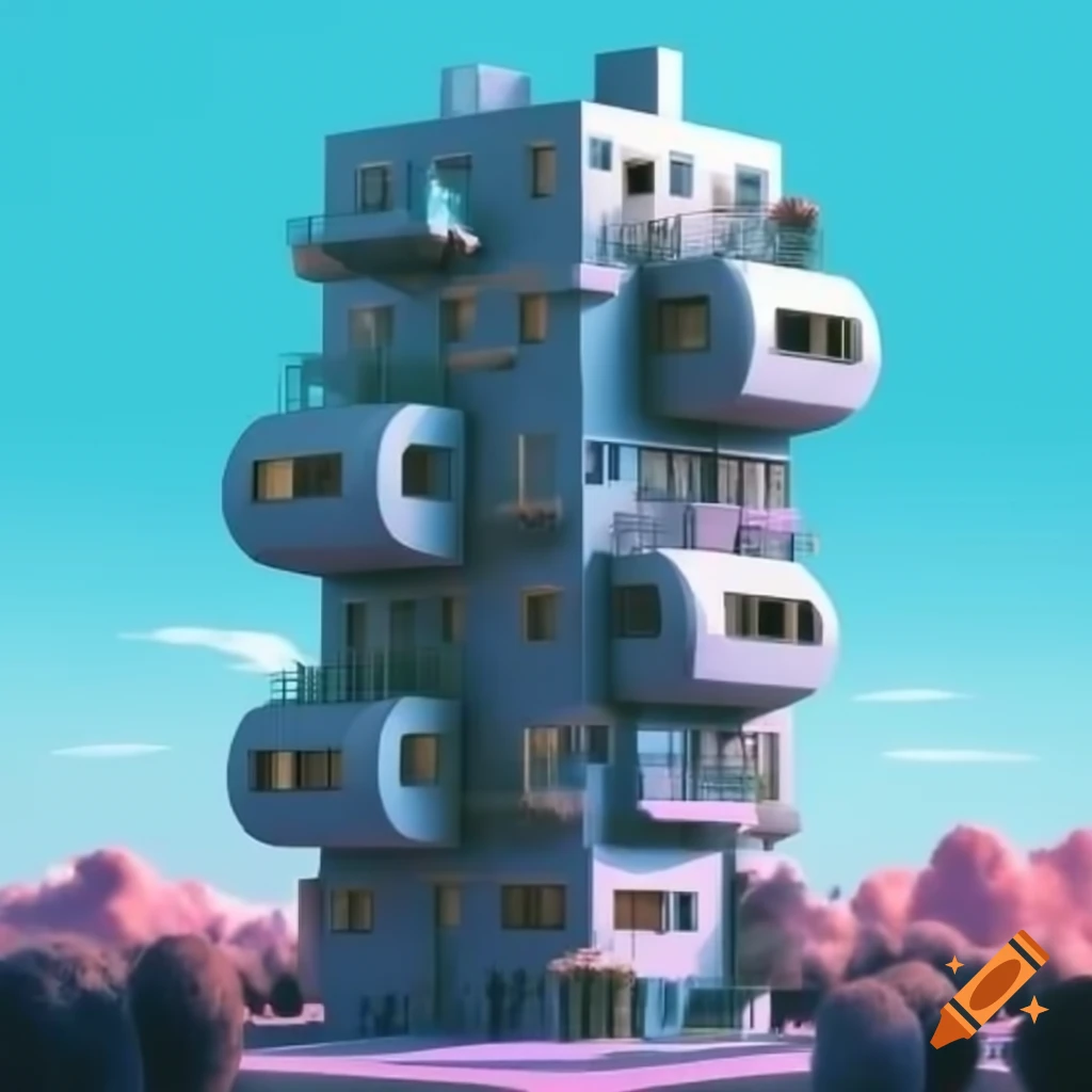 Surreal apartment building in saturated silver palette