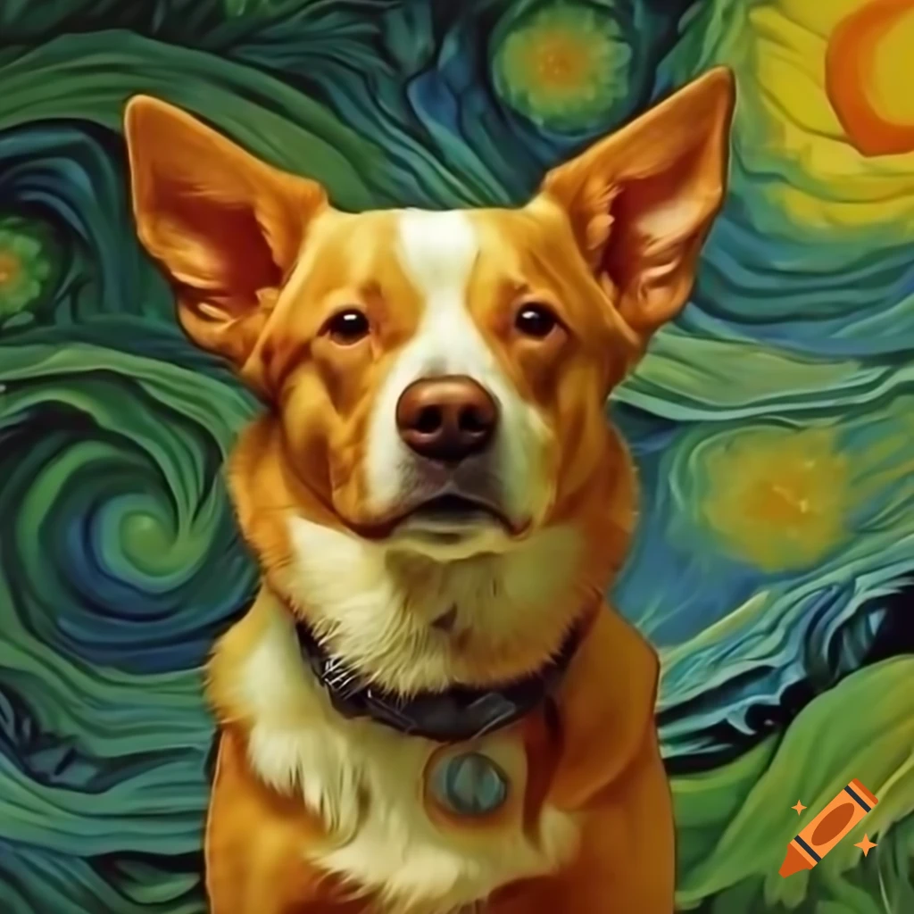 Dog illustration inspired by Vincent Van Gogh's artistic style