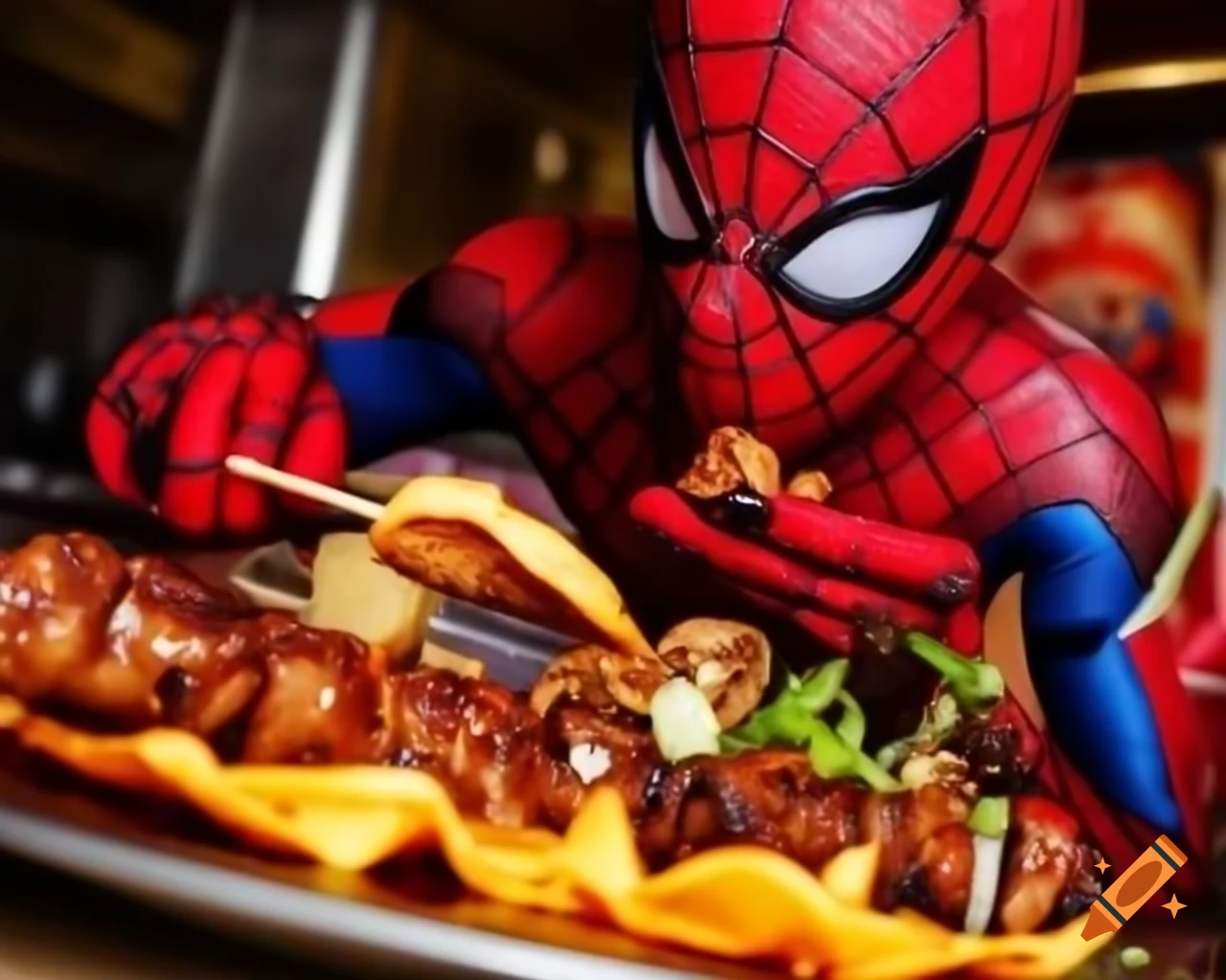 Spider-Man enjoying a kebab