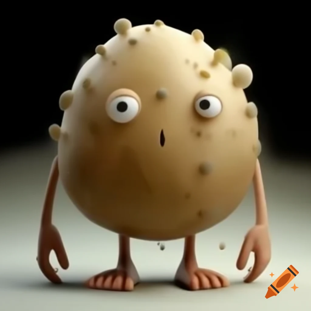 Whimsical potato character with six-toed foot
