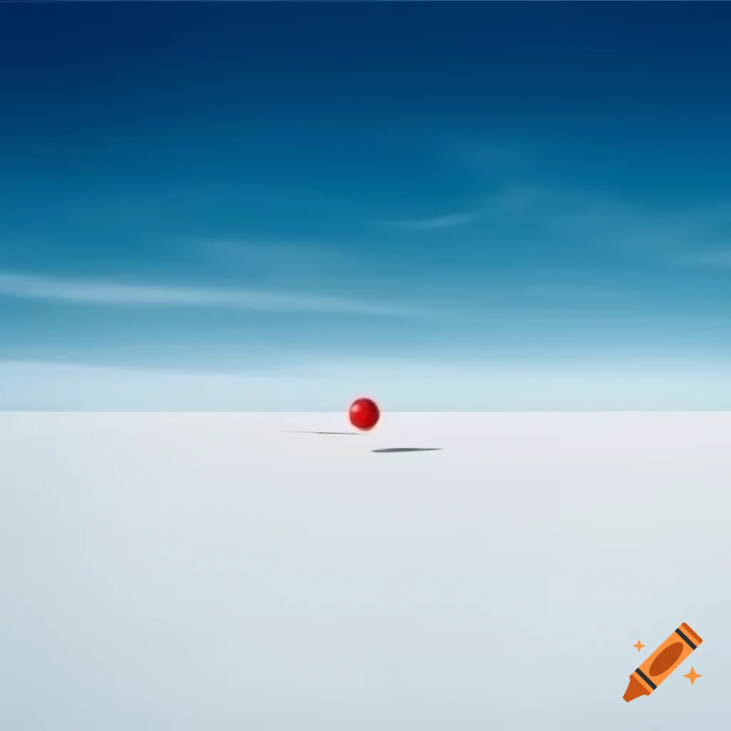 Tiny red balloon drifting in vast blue sky