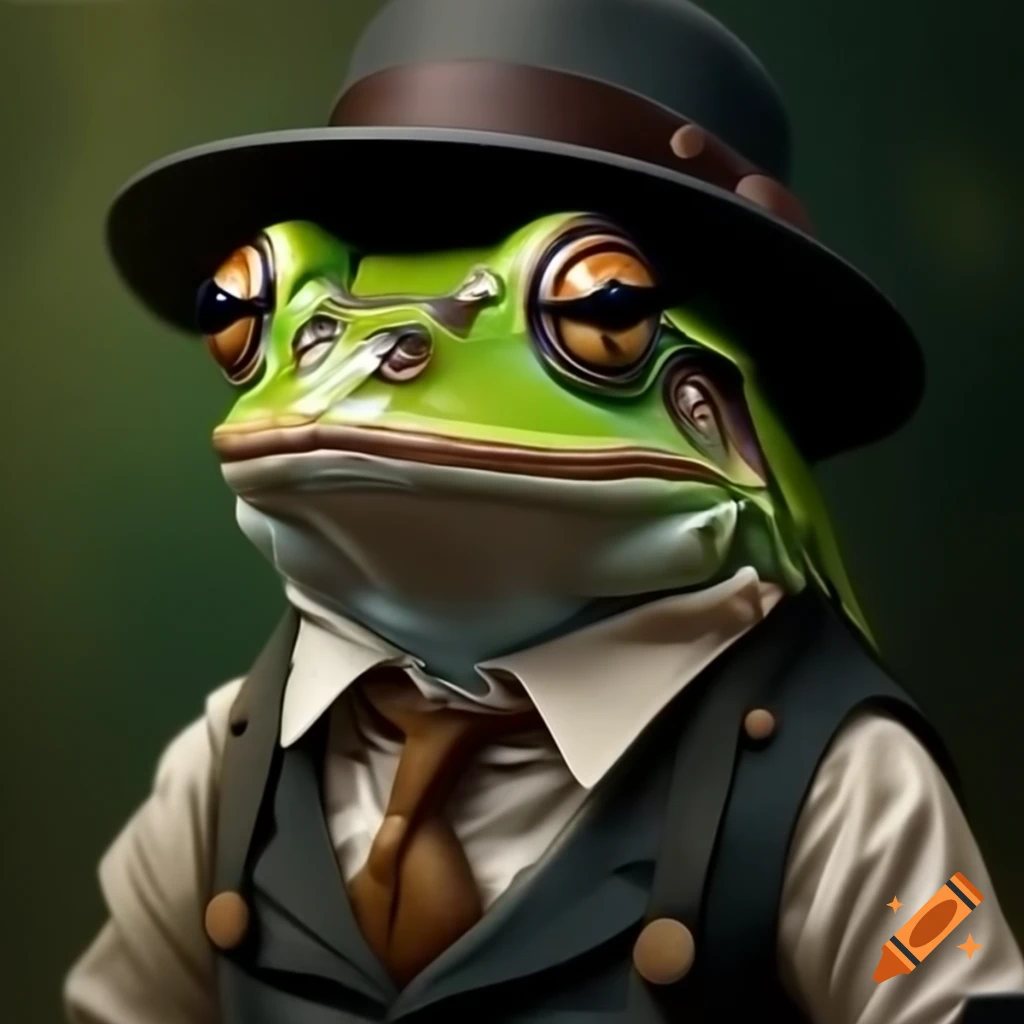 Green tree frog in 1920s noir attire