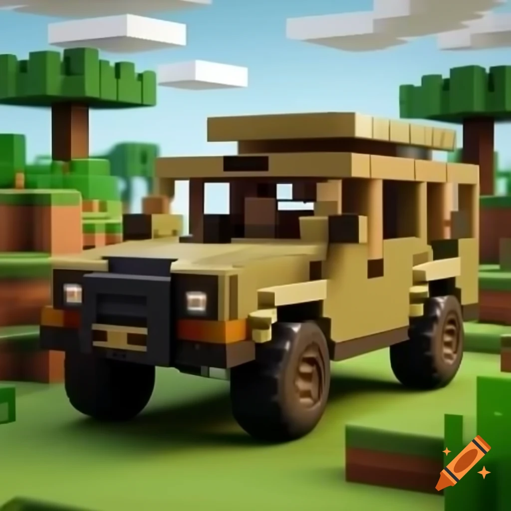 3D Minecraft-themed safari vehicle illustration