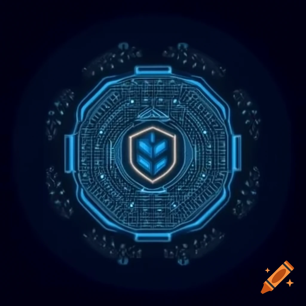 Intricate circuitry and steel door sealing cryptocurrency emblems Bitcoin and Ethereum