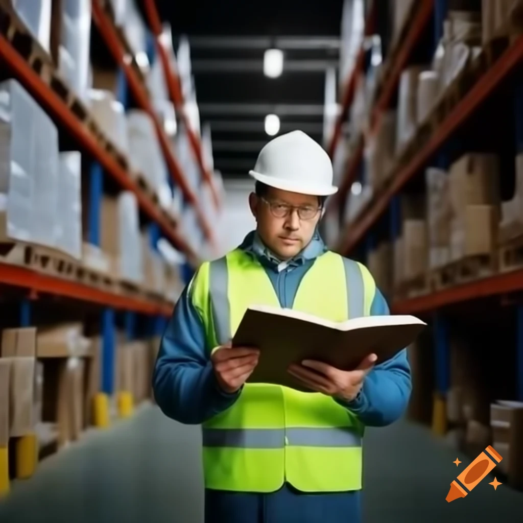 Warehouse worker studying occupational health and safety guidelines