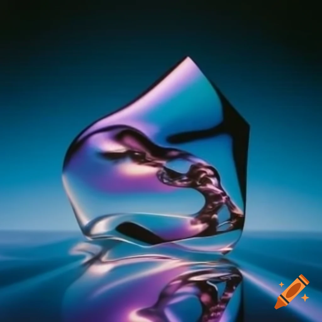 Pop surrealism photography featuring iridescent glass statue