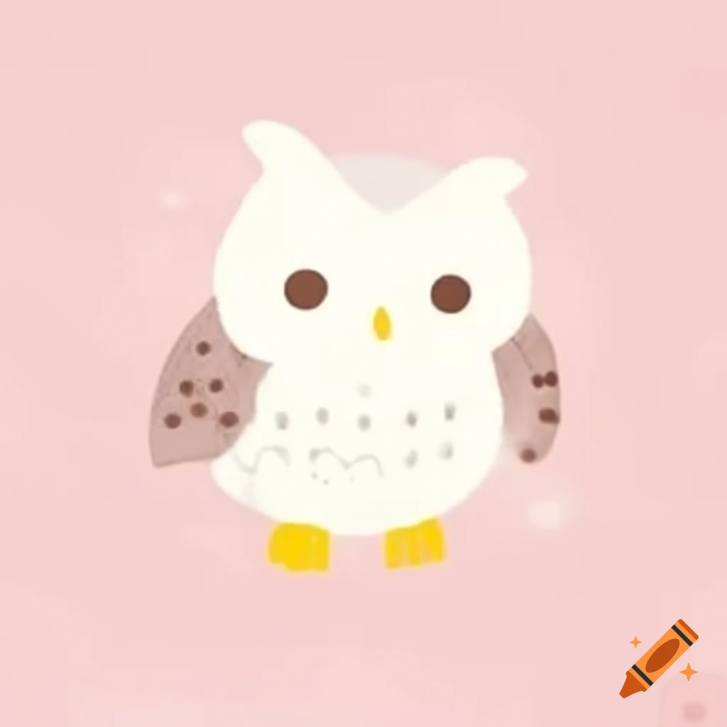 Cute minimalist owl cartoon in Sanrio style with pastel colors