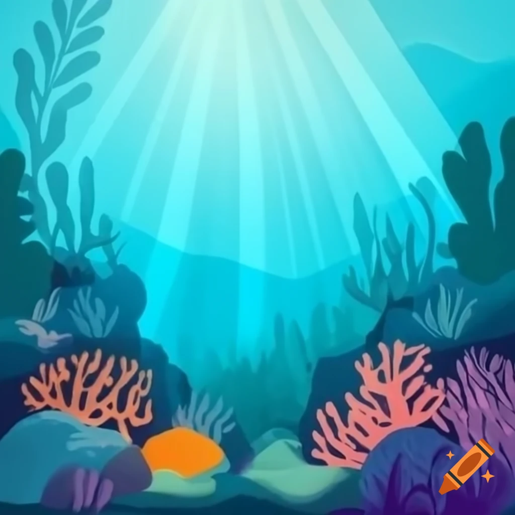 Vibrant underwater scene featuring coral reefs and seaweed