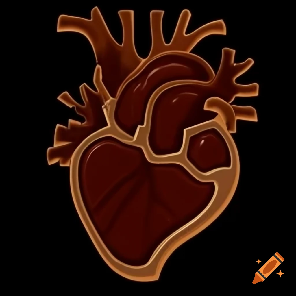 Intricately carved wooden heart with detailed chambers and dripping dark pitch