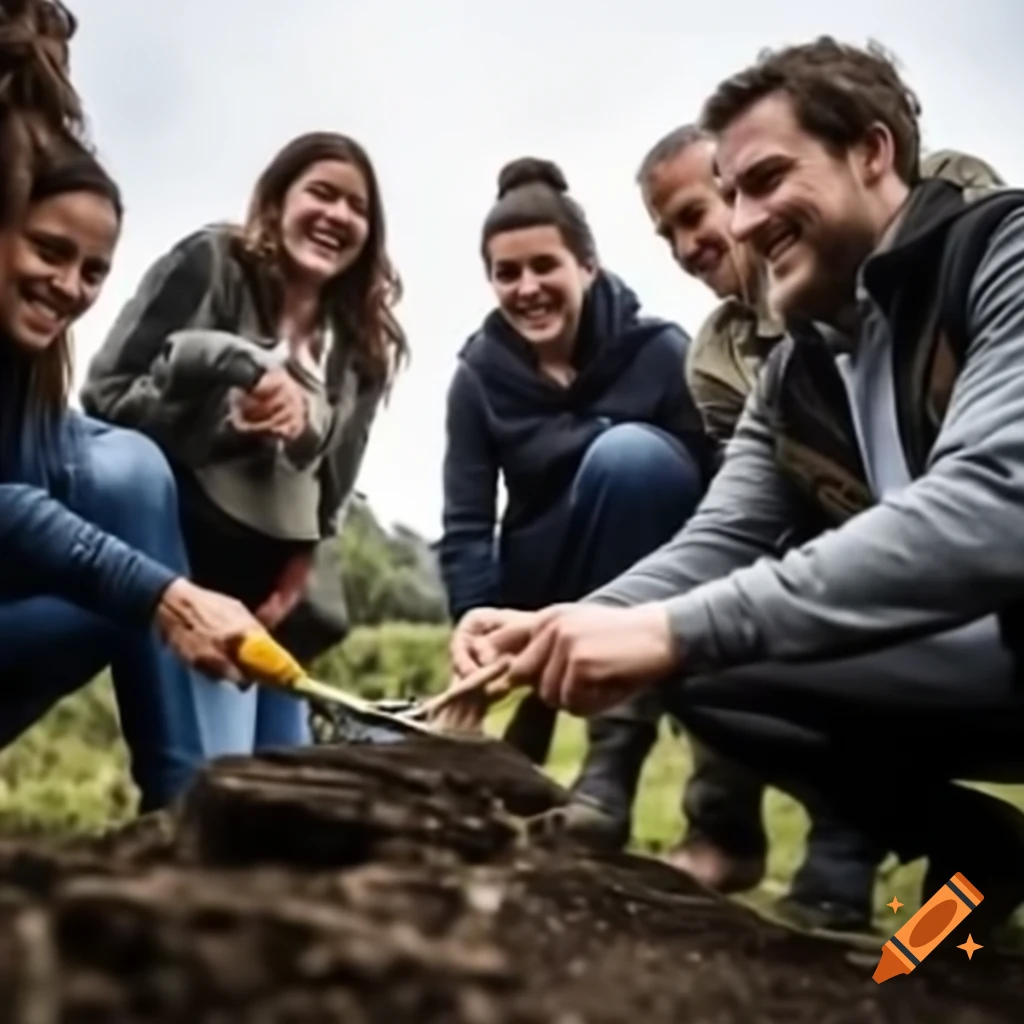 Group of six people working outside with screwdrivers