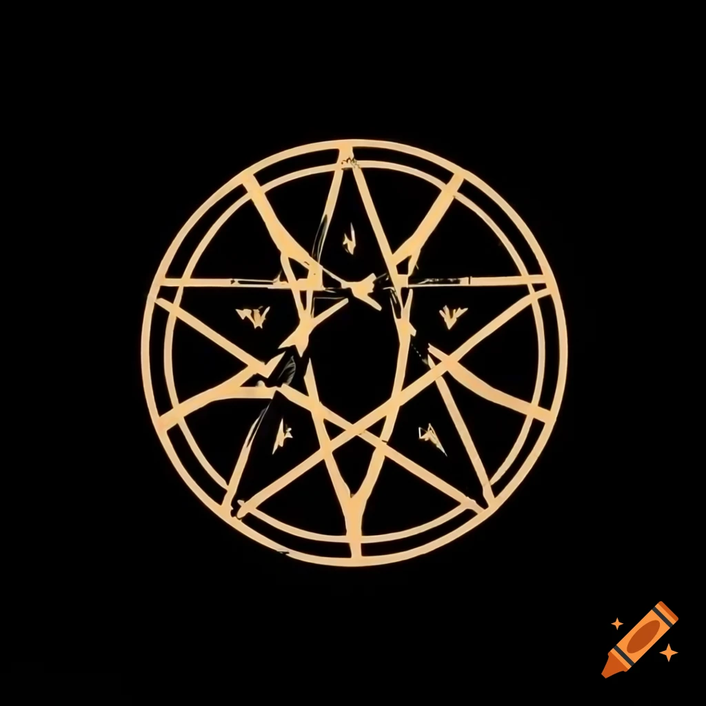 Satanic pentagram design with wavy borders on black background