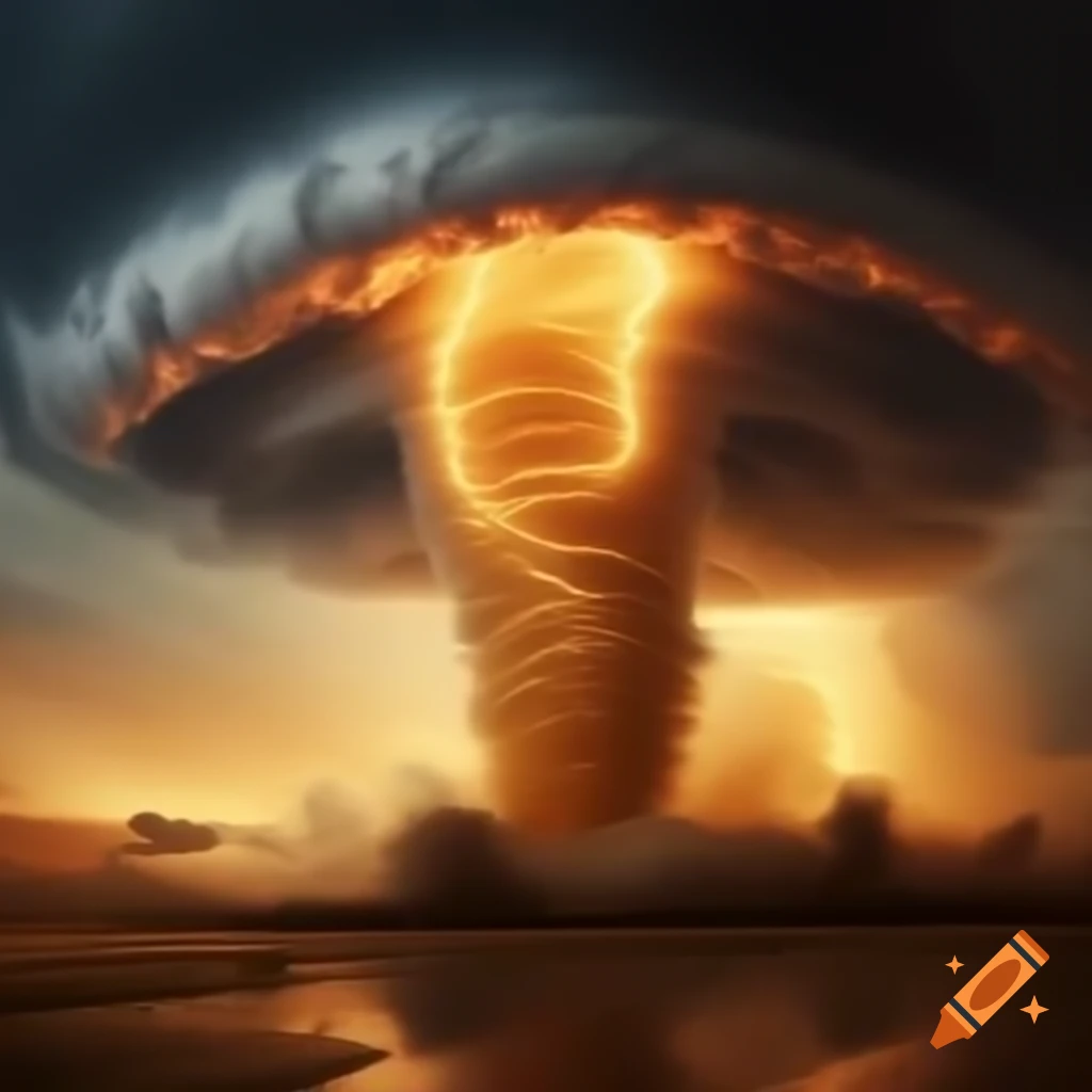 Golden tornado with thunder in the background