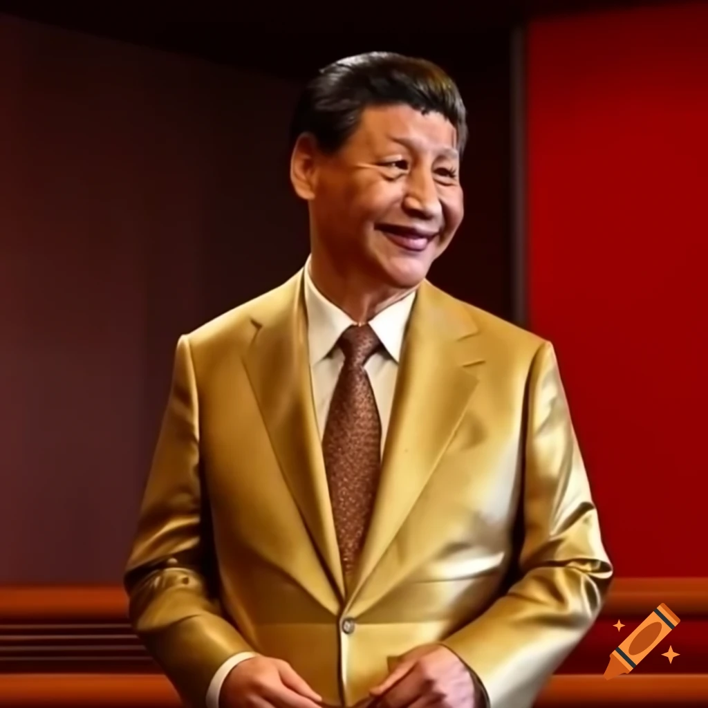 Xi Jinping in a gold jumpsuit