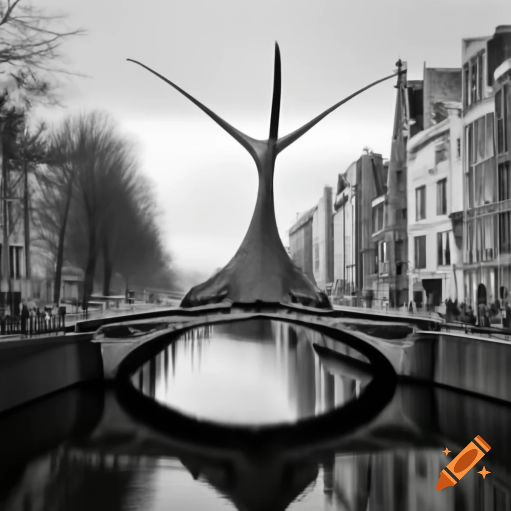 Whale skeleton bridge over canal in Brussels