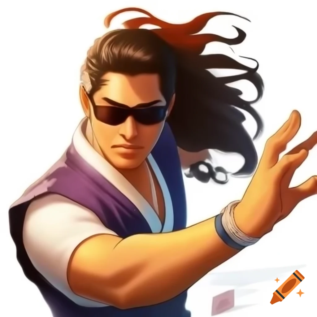 Male kung fu illustration in dynamic poses wearing sunglasses