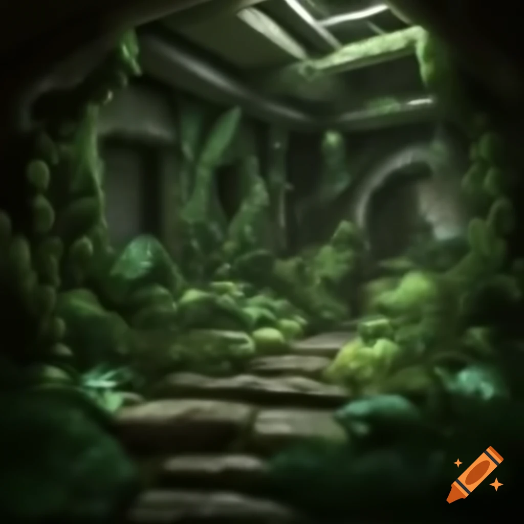 Lush plant life in a dungeon environment