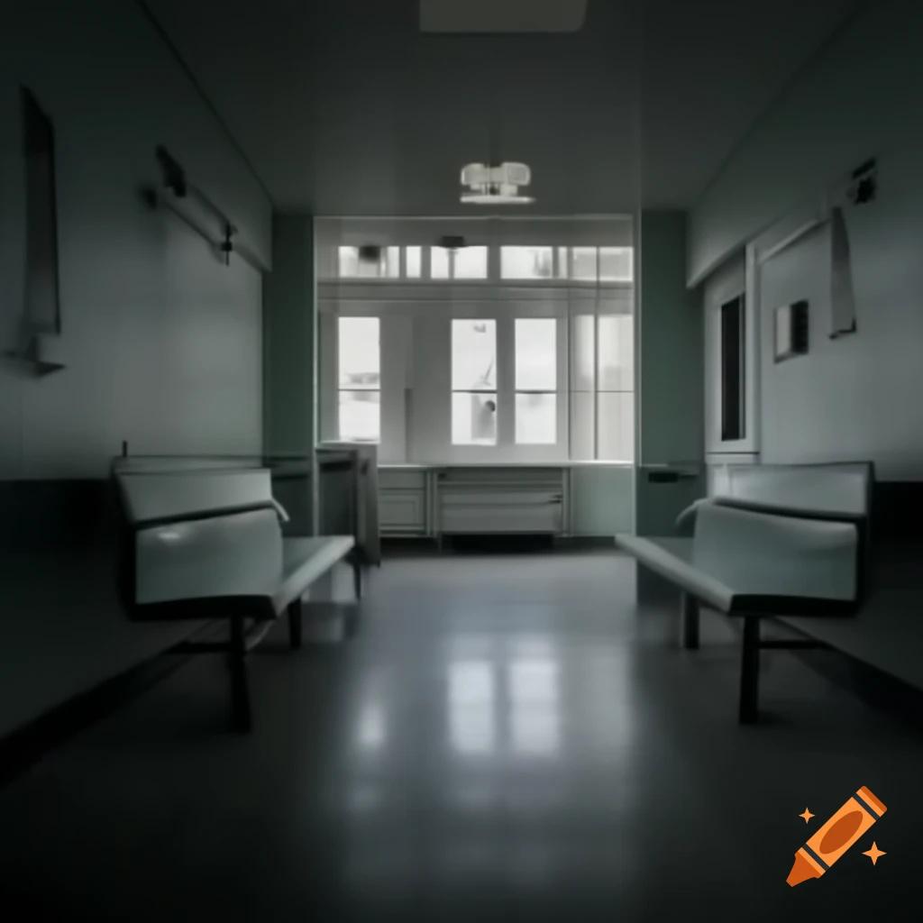 Creepy white hospital waiting room atmosphere