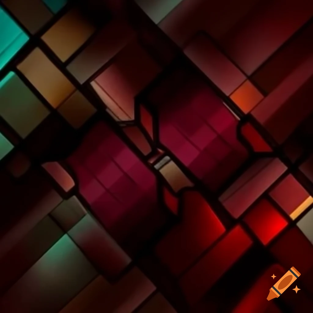 Abstract design featuring stained glass effect with burgundy accents