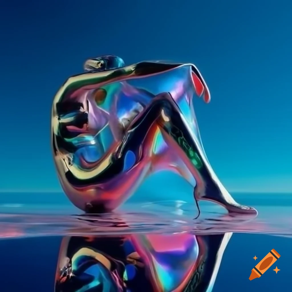 Pop surreal photography featuring iridescent glass statue