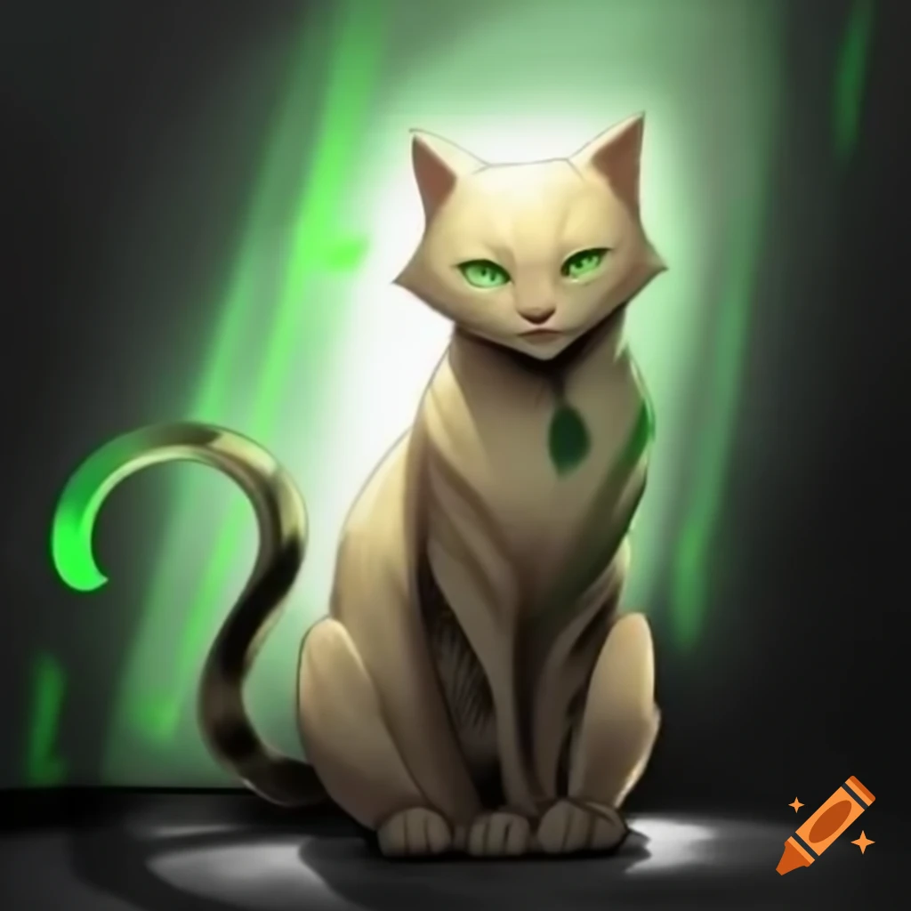 Sleek blonde feline with sharp green eyes, showcasing intelligence and a slightly aloof demeanor