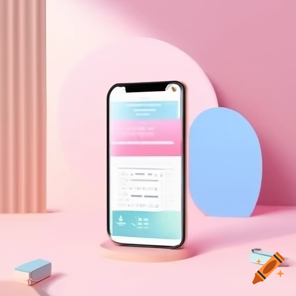 Modern background with pastel colors and ecommerce website on screen