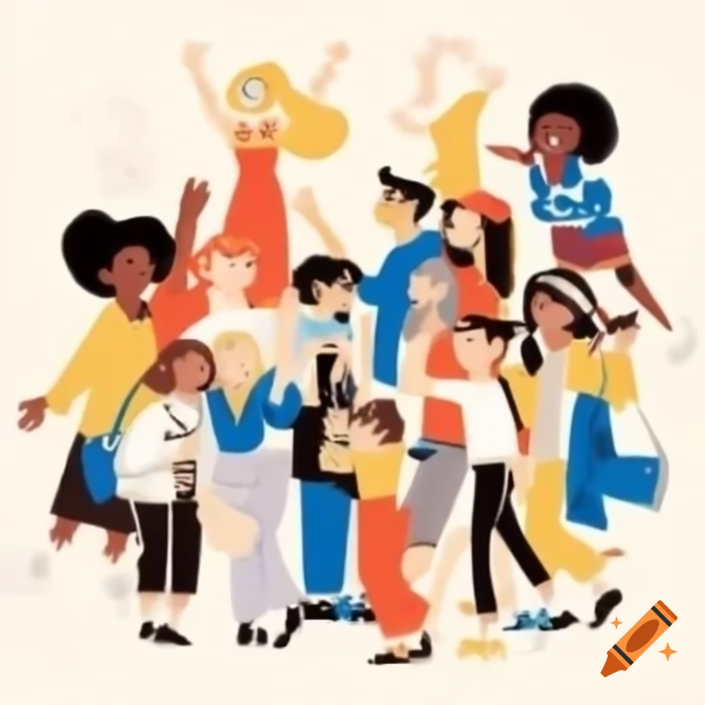 Whimsical cartoon illustration of diverse young journalists smiling and laughing
