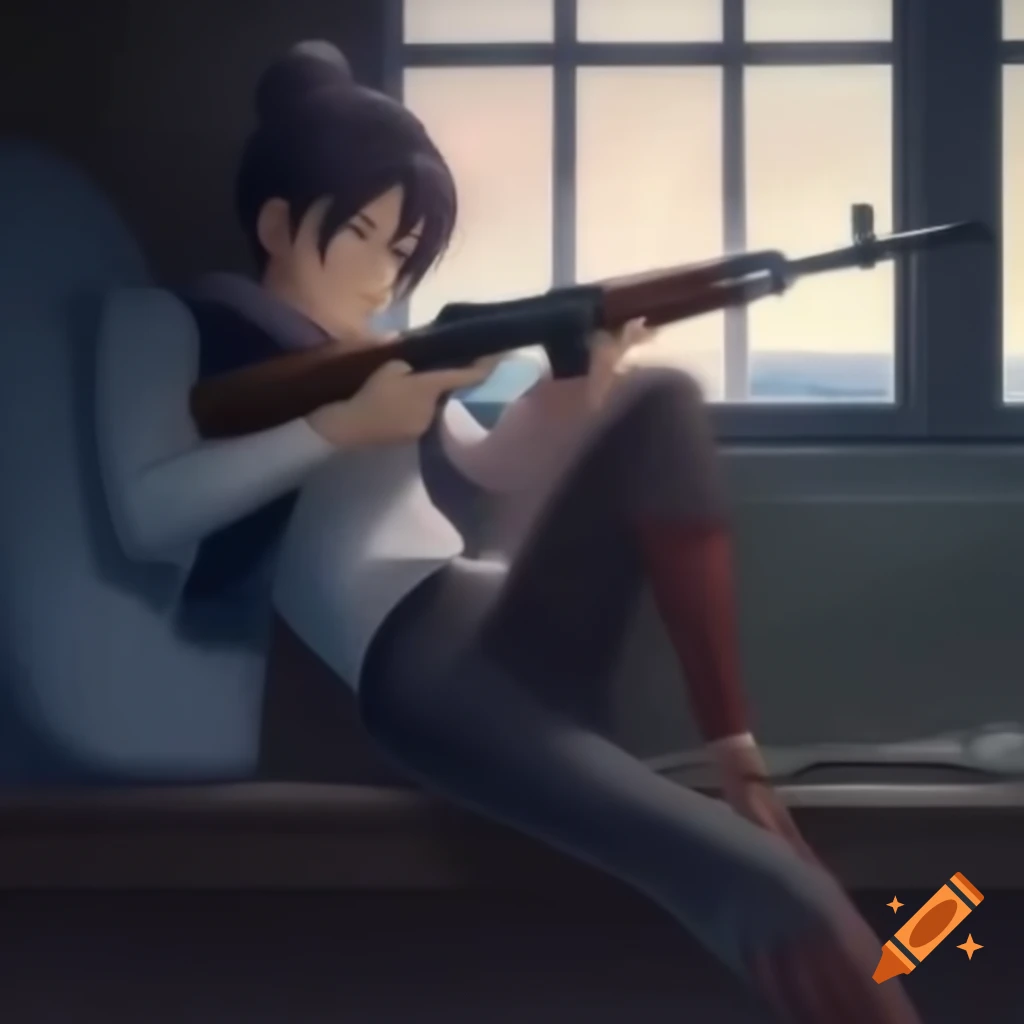 Rifle resting on window ledge