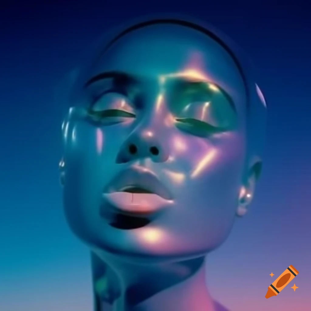 Pop surreal photography featuring iridescent glass statue